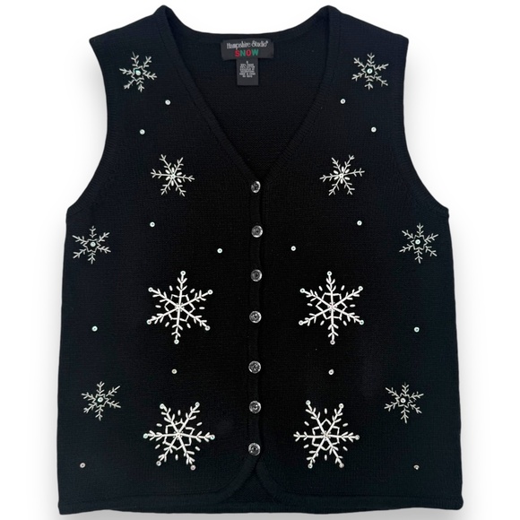 Hampshire Studio Snow Embellished Snowflake Christmas Sweater Vest Size Small - Picture 1 of 9